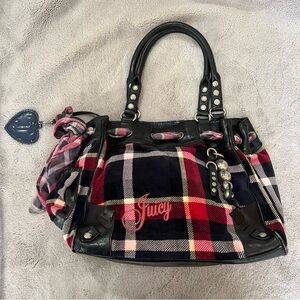 Y2K Juicy Couture Daydreamer Plaid Velour Leather Bag